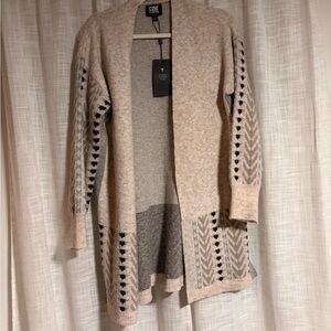 Frye Beige and Gray Open Front Knit Cardigan